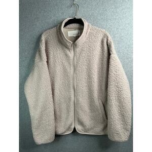 Newbury Kustom Womens Sherpa Fleece Jacket Large Full Zip Soft Light Cream/Blush